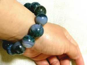 Mens Large Bead Water Grass Agate Bracelet Green Jade Mountain Landscape Painting Fathers Day New Year Gift Natural Crystal Semi-Precious Stone