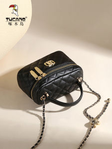 TUCANO Genuine Leather Womens Bag Mini Handbag Diagonal Chain Box Pattern Single Shoulder Crossbody Bag for Women