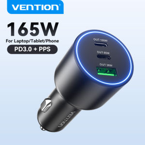 Vention Car Charger 165W 100W Fast Charging 48w for SAMSUNG S25 Ultra S24 S23 iPhone 16 15 14 13 Pro Max Huawei Xiaomi MacBook with LED Indicator Car Charger Adapter Socket Outlet