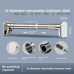 No-Drill Adjustable Rod Balcony Clothes Drying Rack Curtain Rod Heavy Duty Extendable Bathroom Clothes Drying Pole Straight Bar