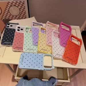 Sanrio | Trendy INS Glitter Diamond Cute Hello Kitty Cat Ear Phone Case for iPhone 18 Pro 13 14 15 16 Plus 17 ProMax Air Polka Dots Cover