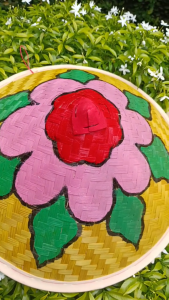Caping bambu lukis motif bunga / topi caping petani lukis free kopiah