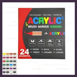 OLOEY | 12-36 Colors Waterproof Acrylic Marker Pens with Soft Brush Nib Students Art on Glass Stone Metal Wood Plastic &Paper