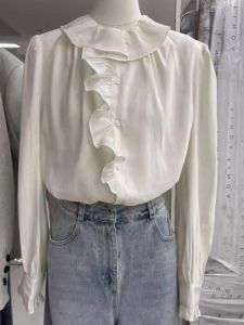 Elegant Patchwork Bubble Sleeve Shirt Womens Spring Autumn New Design Beautiful Top Korean Style Loose Fit Button Detail