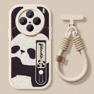 Vivox200S X100Pro X200Ultra X90GT Silicone Full Cover Protective Phone Case with Wristband Womens Cartoon Panda Soft Shell
