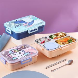 304 Stainless 2/3/4 sekat bento Lunch box Set Kotak Makan Bekal Motif Dino Unicorn Premium Kotak Makan Siang Bento Kotak Makan Siang Berinsulasi Kompartemen Tertutup dengan Peralatan Gratis