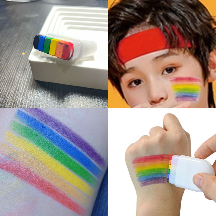Rainbow Stripe Face Paint for Stage Performance Sports Meeting Children's Day Celebration Washable Face Color for Students And Cheerleaders