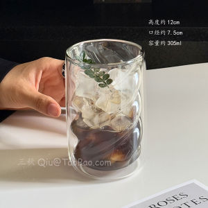 แก้วน้ำแก้วแก้วสตั๊ดซ้อนชั้นสองชั้นที่ทนความร้อนได้ดี แก้วกาแฟอเมริกันแบบโปร่งใส แก้วชงชา แก้วกาแฟลาเต้