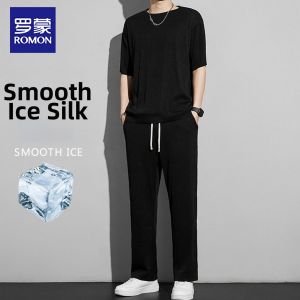 ROMON | Mens Ice Silk Summer Lightweight T Shirt and Pants Set