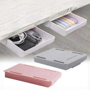 Self Adhesive Under Desk Drawer Office Storage Box Table Drawer Storage Box Organizer Self Stick School Stationery Case Pencil Tray Pen Holder