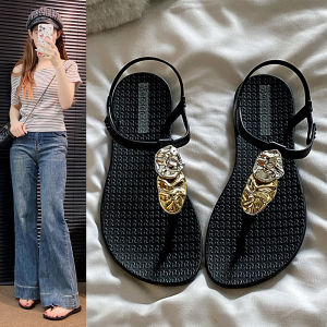 Fashionable French Metal Buckle Summer Flip Flops for Women