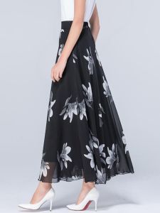 ฤดูใบไม้ผลิ ฤดูร้อน ลายดอก ผ้าชีฟอง ครึ่งความยาว กระโปรง สูง เอว ทรงเอ แม็กซี่เดรส ขนาดใหญ่ Dance Long กระโปรง Easy Match