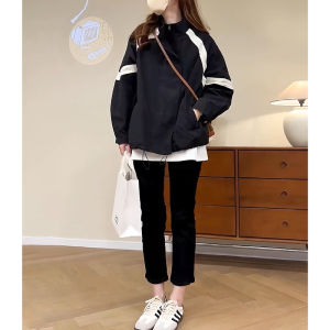Fall Season Baseball Jacket Womens Casual Outerwear plus Size Bomber Coat Thin Casual Top Commute Style Loose Fit Zipper