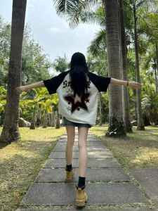 Black and White Patchwork Pure Cotton Short Sleeve T-Shirt Womens Raglan Loose Student Junior High School Student Summer New Arrival Trendy American Tops