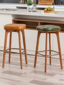 Nordic Luxury Wooden Bar Chair Modern Simplicity High Leg Chair American Retro Front Desk Chair Internet Famous Bar Chair