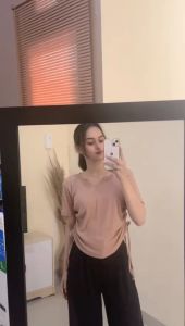 Crop Top Tali Serut Samping Kiri & Kanan | Crop Top Tee V Neck Lengan Pendek Korean Look