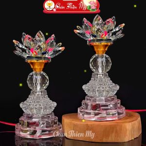 Đèn Hoa Sen Pha Lê Cao Cấp CHÂN THIỆN MỸ Đèn Trang Trí Bàn Thờ Phật Gia Tiên HSPL-17