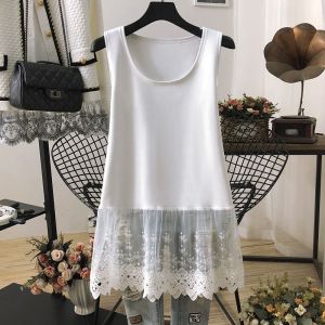 Plus Size 150.00kg Fat Sister Lace Patchwork Vest Womens Spring Mid-Length Autumn and Winter Bandage Dress Inner Wear Base Suspender Dress