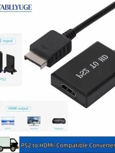 PS2 to HDMI Adapter Audio Video Converter with 3.5mm Audio Cable Compatible with PS1/2/  480i/480p/576i Display Modes