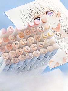 ปากกาหมึกแห้งสองหัว MONAMONKEY สีผิวการ์ตูน อุปกรณ์ศิลปะ ปากกาวาดภาพแบบอเนกประสงค์ ชุดสีสันสดใส สีพื้นปากกาหมึกแห้ง