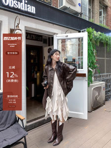 American Retro Brown Leather Jacket Autumn