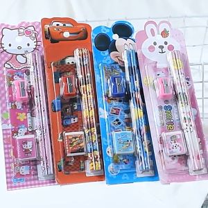 Learn & Play: 5in1 Pencil Set for Kids - Ruler Sharpener Eraser Character Pencil