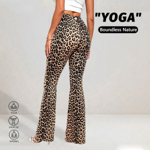 Women Leopard Print Wide-leg Yoga Leggings High Waist Hip Lift Breathable Sports Flared Trousers Running Gym Fitness Pants