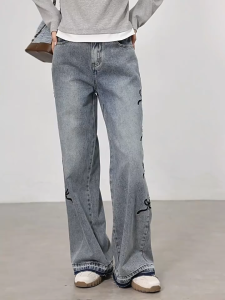 Blue Wide-Leg Jeans Women Loose High Waist Slimmer Denim Pants