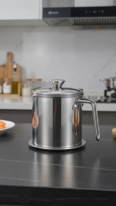 Nipiin Stainless Steel Oil Strainer Pot With Lid Oil Storage Jug With Filter Kitchen Filter Oil Bottle