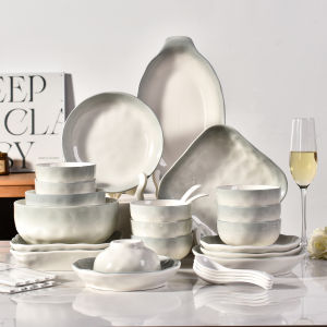 Elegant Ceramic Rice Bowl Dining Utensils Home Use High Aesthetic Value round Shape Gradient Pattern Simple Style Dinnerware