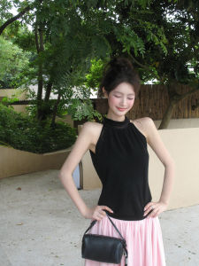 THROUS | Áo Vest Knit Không Tay Cổ Hang Nối Kết Dáng Ôm Mùa Hè