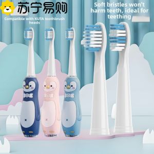Initial June Soft Bristle Electric Toothbrush Head Replacement for Kids KUTA K2 Little Penguin Series Plastic Shaft