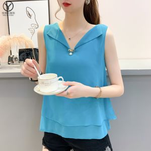 Belly-Covering Chiffon Shirt Fashion Fashionable T-shirt Plus Size Beautiful Loose Ruffled Shirt Summer Sleeveless Tops Women