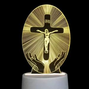 Top Selling 3D Acrylic Night Light Lamp Crucifix Holy Family Religious Acrylic Night Light Lamp Shade Dimlights for Bedroom Optical Illusion Light Desk Table Top Lamp Base Holder for Bedroom Child Room Living Room Cafe Restaurant Office Home Dec