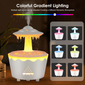 New Raindrop HumidifierUFO Sounds For SleepingMushroom Rain Lamp Humidifier With 7 Colors LED Changing LampDesktop Fountain Water Drop Sound For Home Bedroom Office Plant(White)