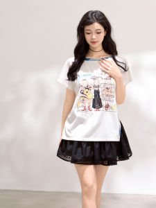 KEIKO | Sweet and Cool Style Music Girl Print Contrast T-Shirt