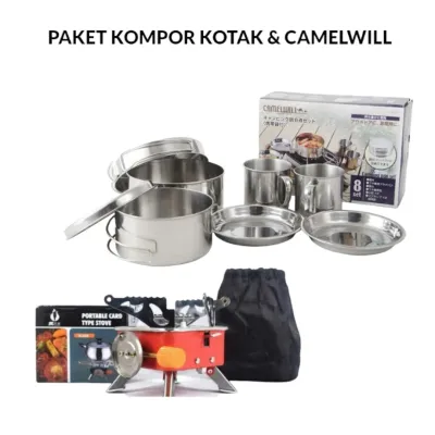 Paket Cooking Set DS 308 Nesting DS308 plus Kompor Camping Kembang Alat Masak Camping Portable COD