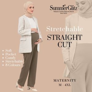 SummerGlitz Maternity Stretchable Straight Cut Pants Seluar Mengandung Muslimah Panjang Poket