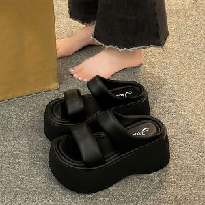 Thick Heel Sandals Womens Summer Outdoor Wear Korean Style Flat Sandals Beach Shoes for Short People Fashionable with Skirts