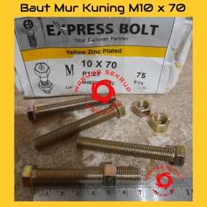 Baut Mur Kuning 10x70 / Baut Kuning M10 / BMK / Baut Hexagon