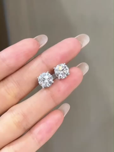 Queensun18k lab grown diamond four claw earrings individually linked 0.5 0.6 0.7 0.8 0.9 1 carat