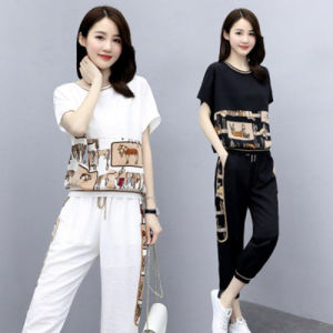 Fashionable Large Size Sportswear Set for Women Summer New Loose Slimming Trendy Youthful Cuffed Pants Two Piece Set