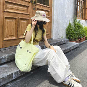 White Paratrooper Loose Fit Casual Cotton Trousers Women High Waist Slimming Long Pants Cargo Pants Straight Leg Commute Style