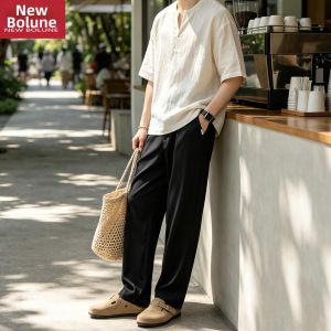 NEW BOLUNE | Retro Business Casual Cool Silk Drape Trousers Long Pants