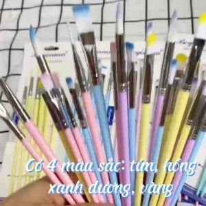 Set 6 cọ vẽ lông mềm màu macaron chuyên dụng vẽ tranh màu acrylic màu gouache