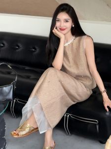 SHANGSHA | Elegant Luxury Summer Dress Champagne