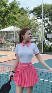Set đồ nữ tập gym pickleball tennis cầu lông áo cổ trụ dệt chân váy có lót đùi bảo hộ cao cấp BINSPORTS BN128