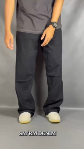 CELANA JEANS BAGGY PANJANG HITAM PEKAT POLOS PRIA -CELANA PANJANG GOMBRANG COWOK