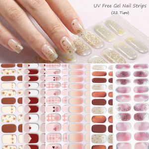 22Tips Full Wrap Nail Polish Stickers Self-Adhesive UV FREE Gel Nail Strips Art Decals Non Semi-cured DIY Nail Decorations Strip