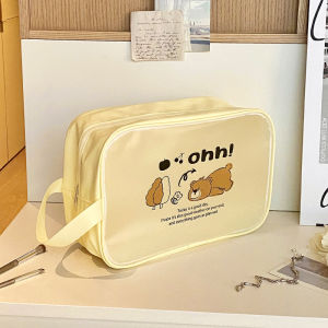 กระเป๋าเครื่องสำอางขนาดใหญ่ กระเป๋าเครื่องสำอางแบบพกพาสำหรับผู้หญิง กระเป๋าเก็บของสำหรับเดินทาง กระเป๋าเก็บของแบบใส PVC ลายการ์ตูน